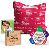 Plaque and Pink Cushion Cover Gift with Best Bhena True Bond Print